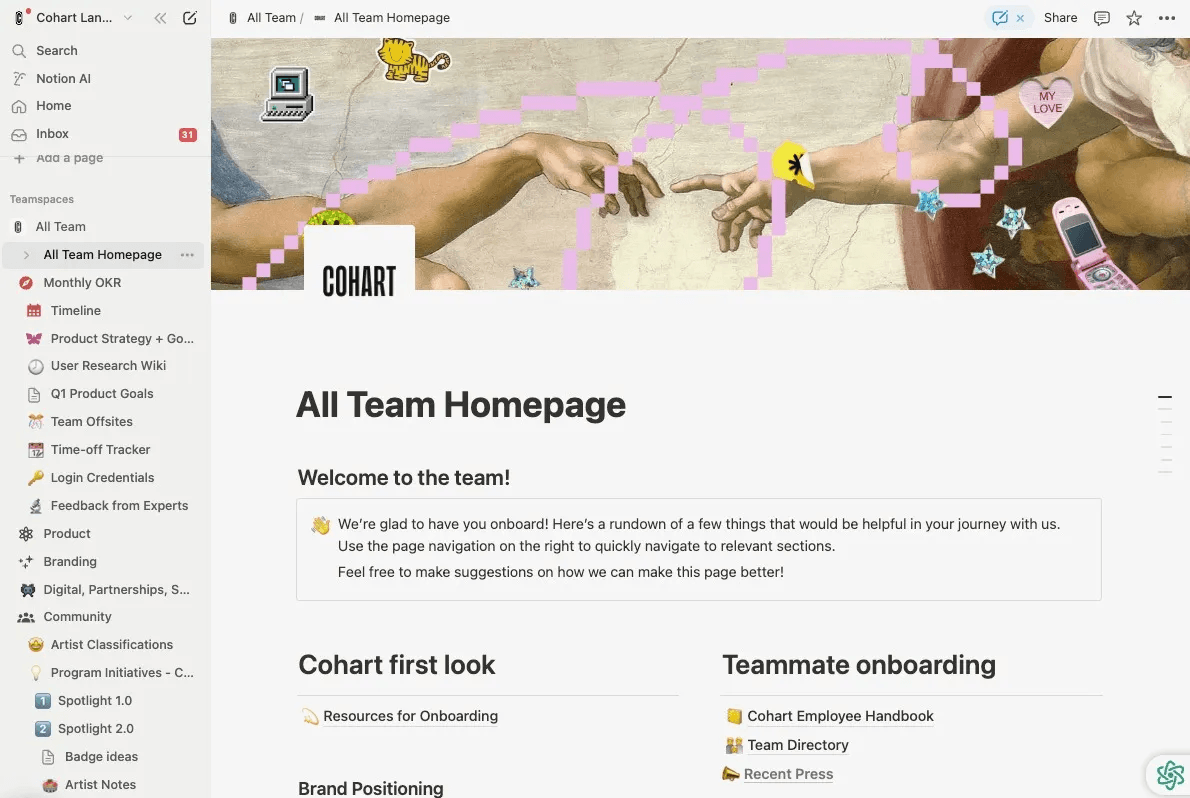Cohartâs onboarding homepage.