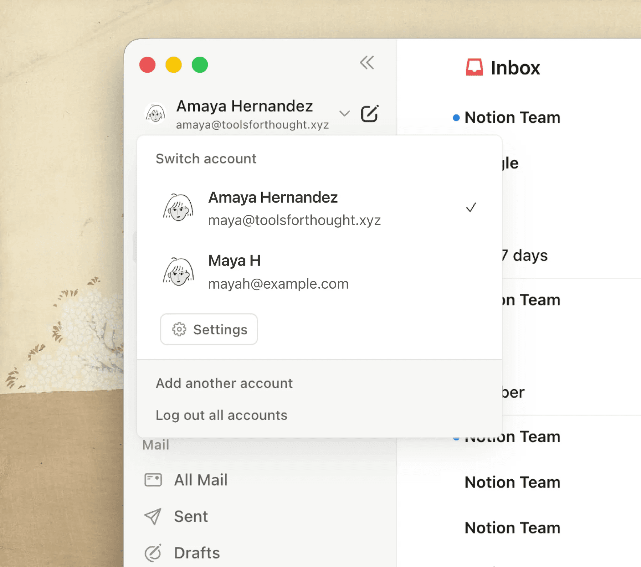 Multi-account on Notion Mail