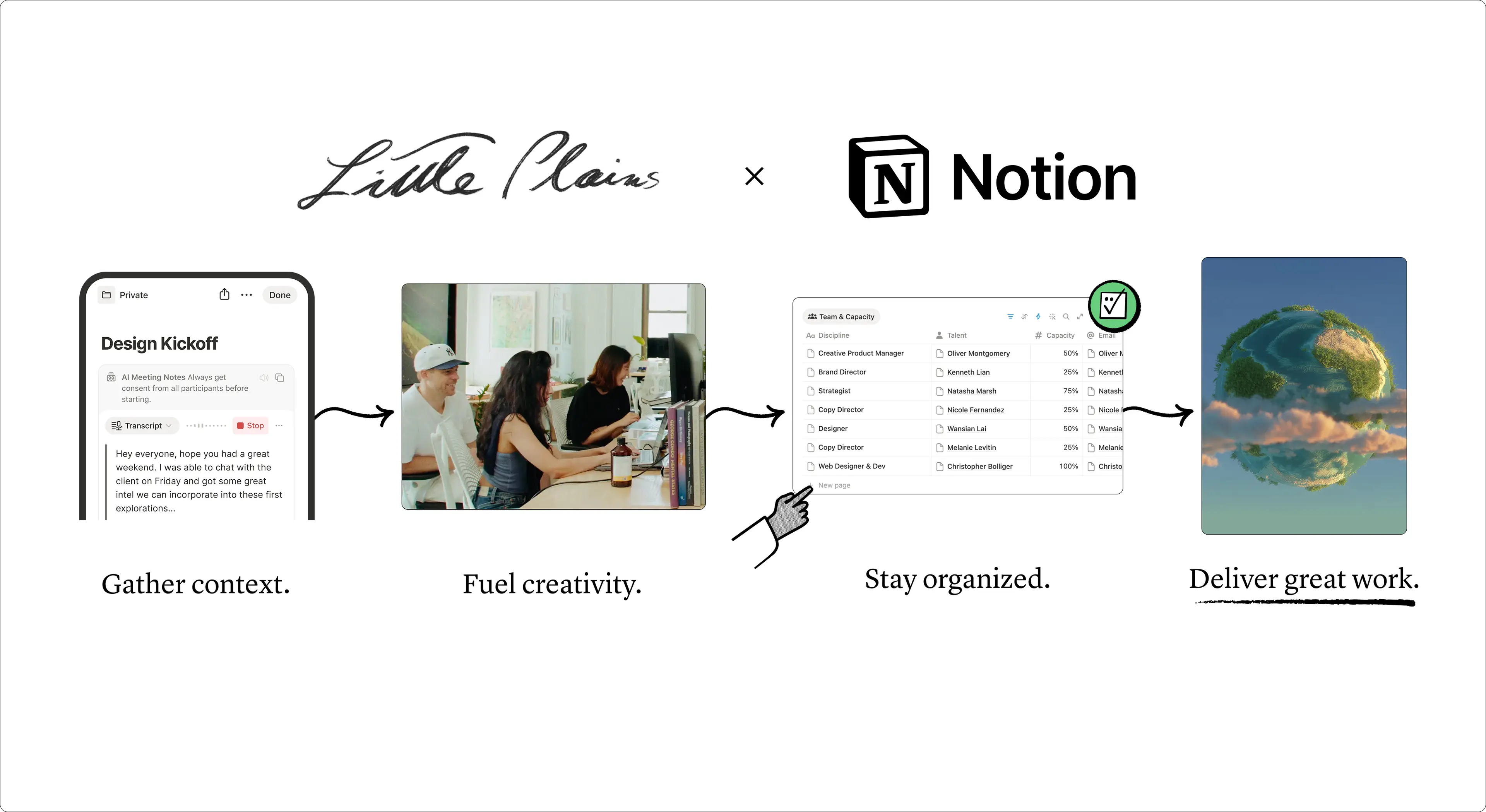 Little Plains uses Notion to gather context, fuel creativity, stay organized, and deliver great work.