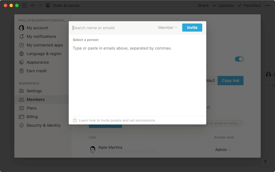 Enter your teammateās email to add them to your workspace.