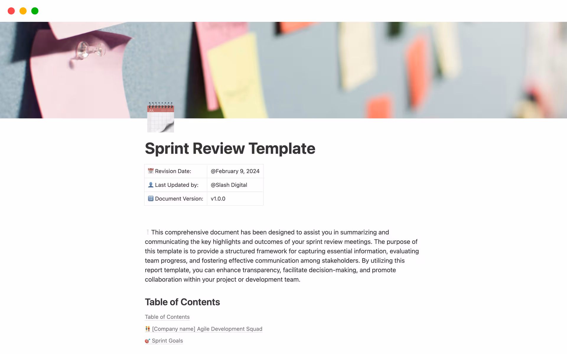 Sprint review template