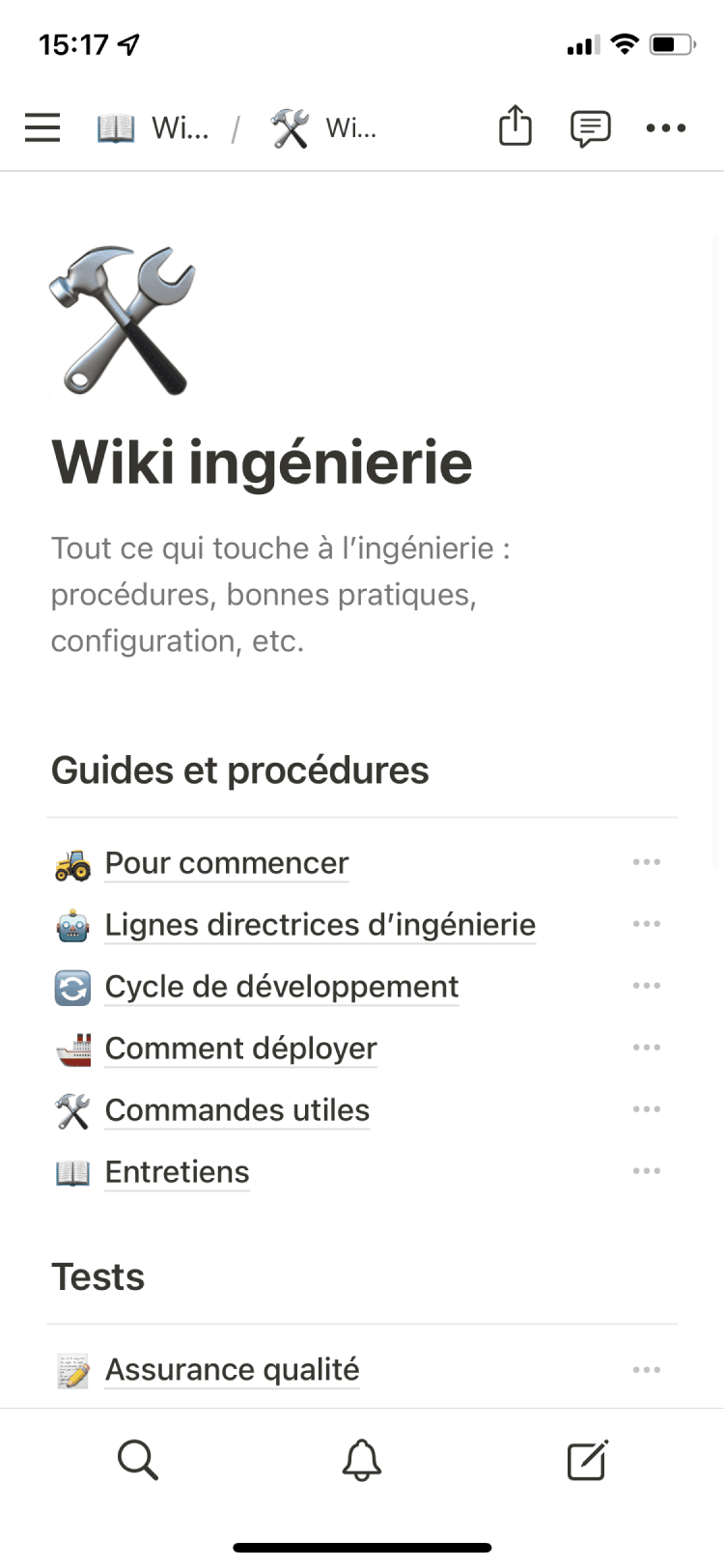 Une capture dâĂ©cran de lâapplication mobile de Notion