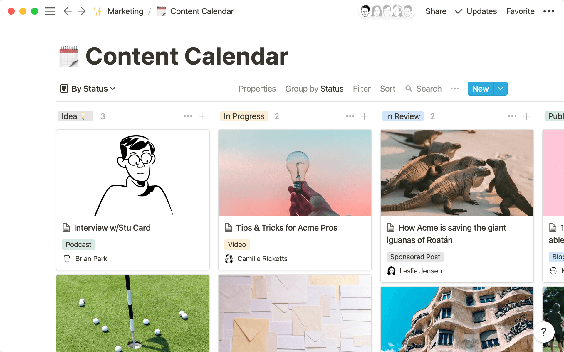 A content calendar to keep all your marketing teamâs work organized.