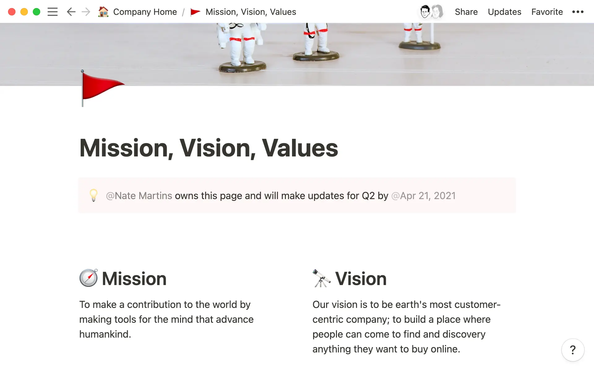 Assign an owner of a page whoās responsible for keeping it up to date.