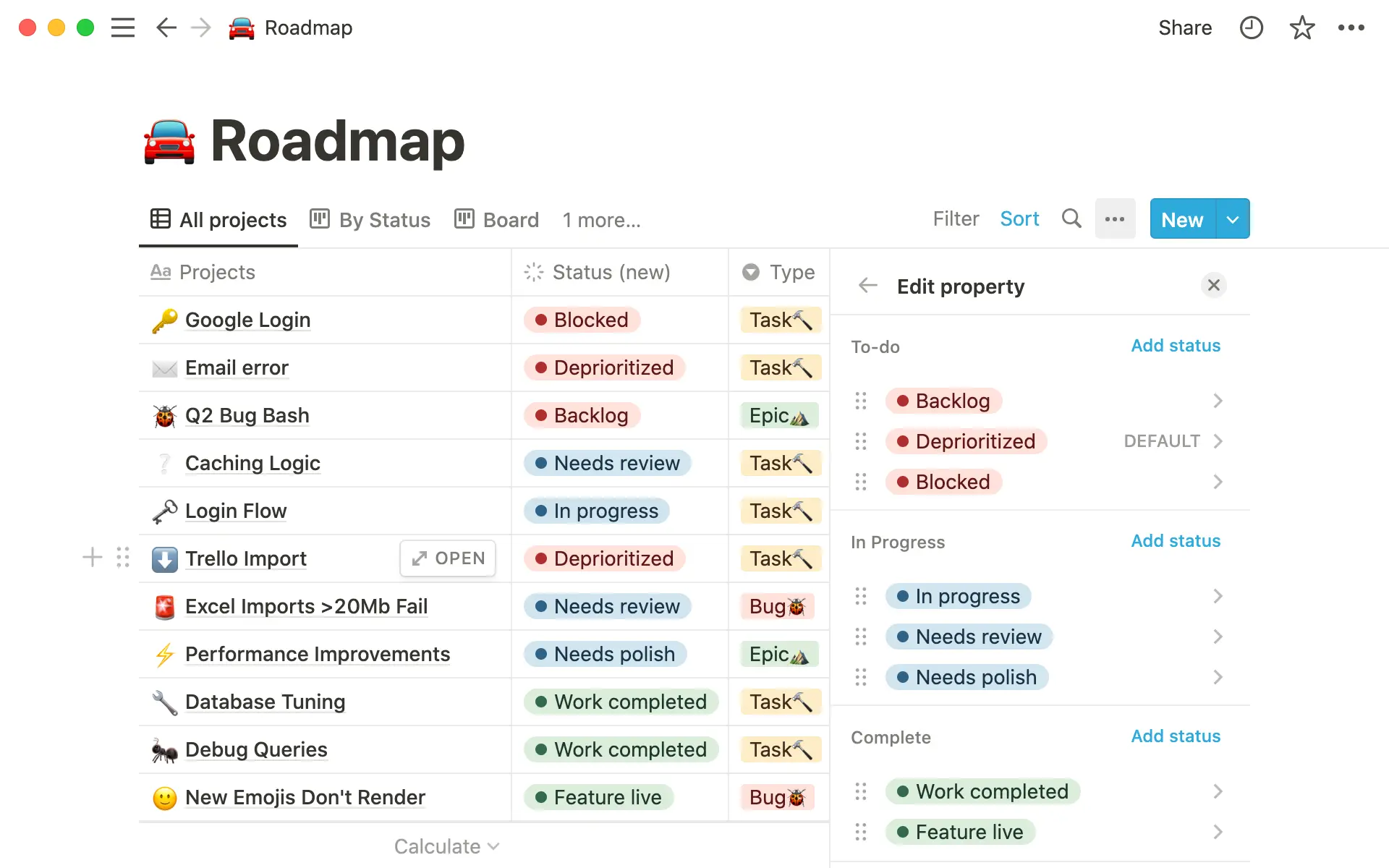 Status property lets you quickly show a task's status â and add custom subcategories.