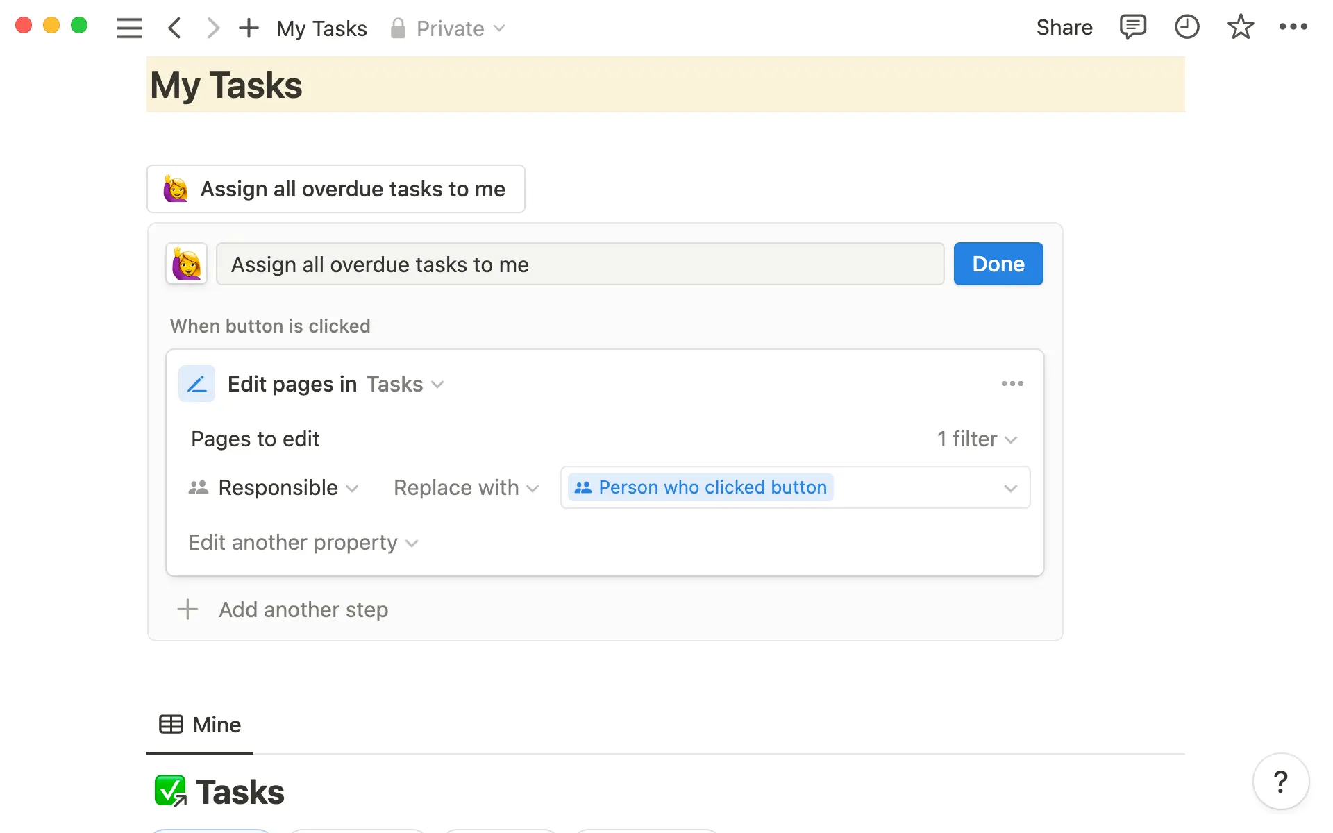 You can configure a button to edit certain entries in a database, according to which filters you apply.