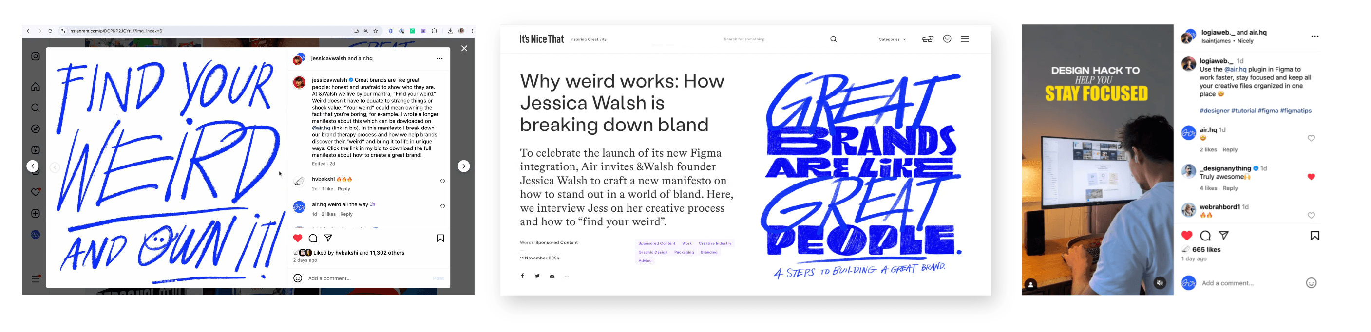 The campaign live in the wild. Jessica Walshās Instagram, Itās Nice That article, and influencer @Logiaweb.