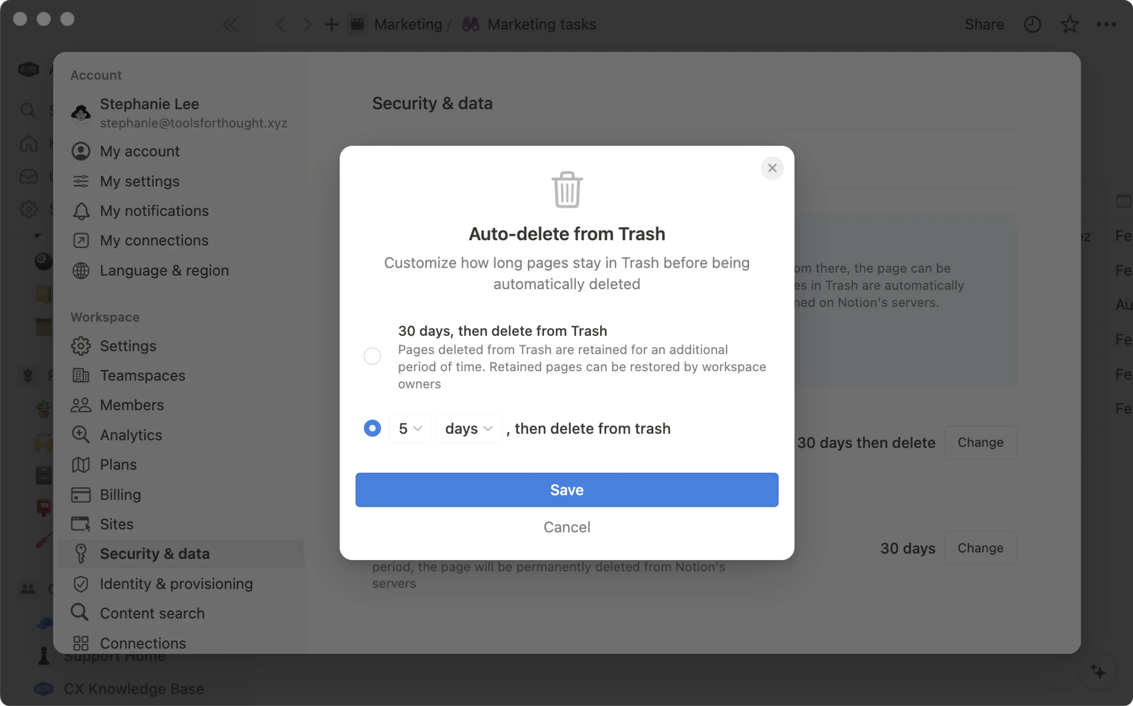 hc: custom data retention page deletion settings