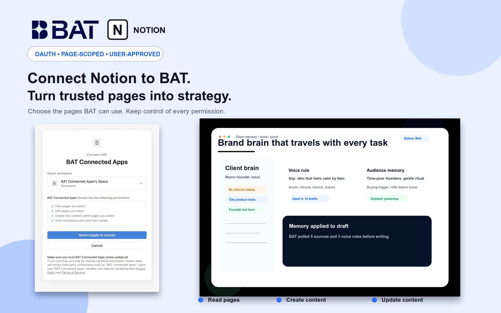 Ground BAT strategy and chat in your authorized Notion workspace.