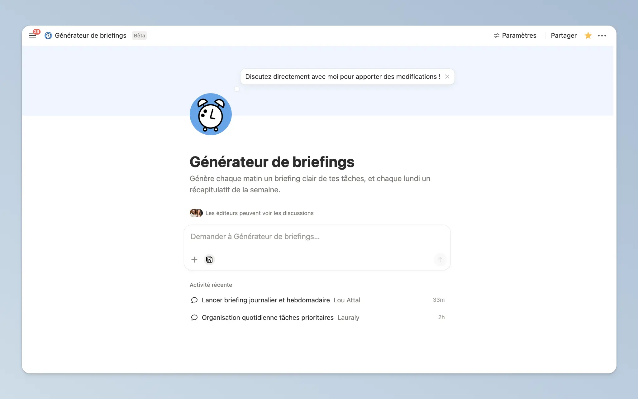 Générateur de briefings (avec liste de tùches)