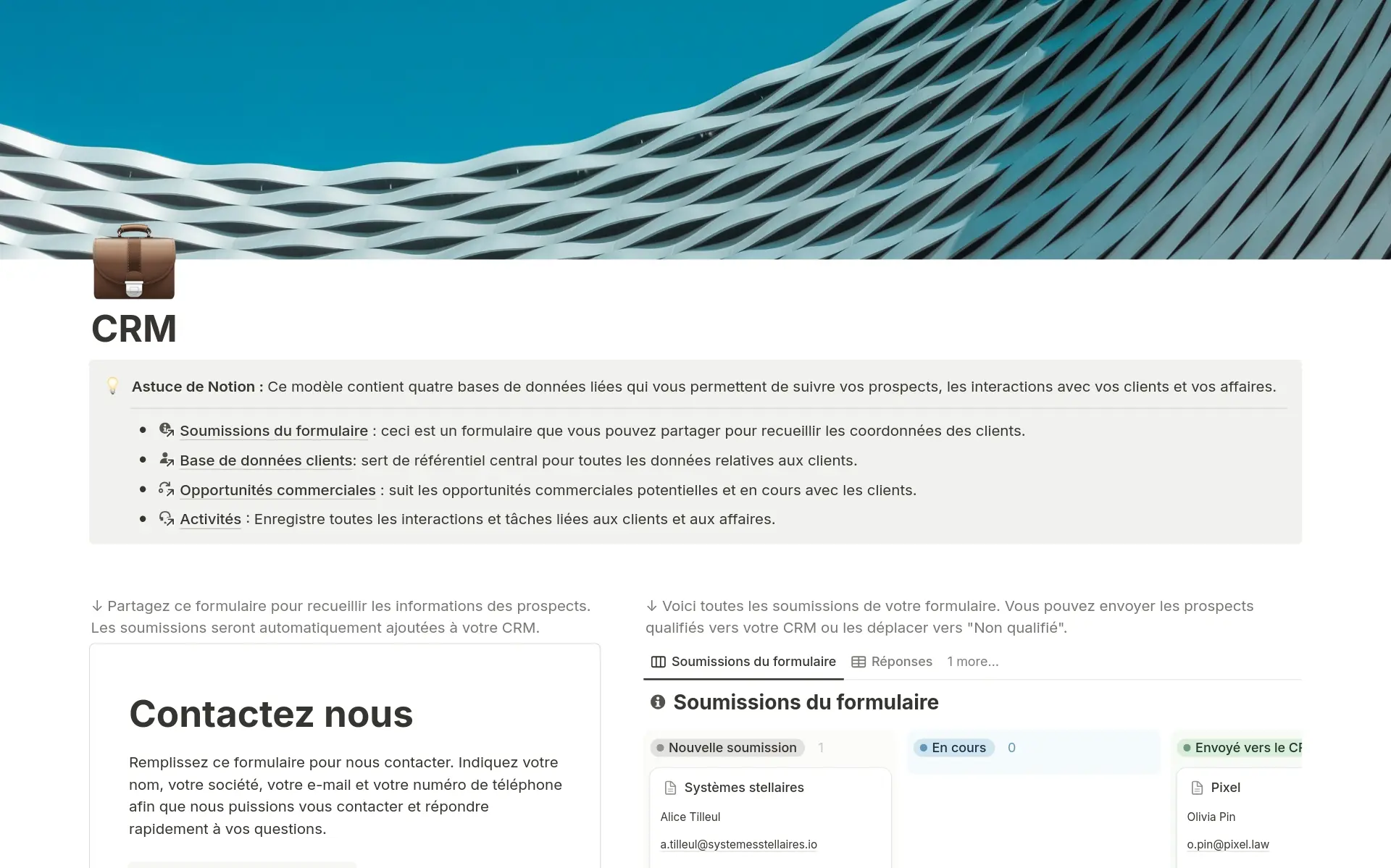 Aperçu du modĂšle de Formulaire de contact â CRM commercial